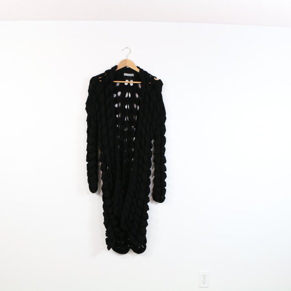 *Pistache Open Knit Black Long Cardigan - Picture 3 of 7